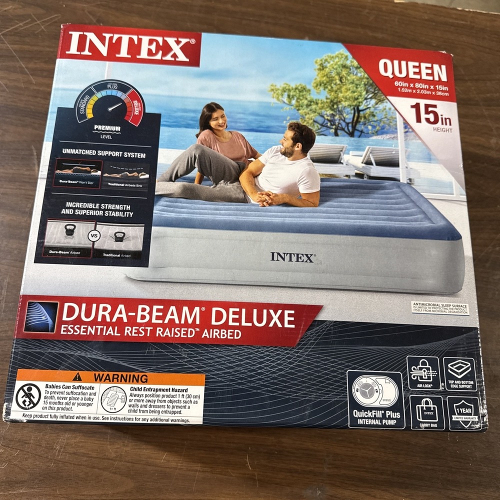 15" Intex Airbed Mattress Dura Beam With Deluxe Internal Pump Included Queen